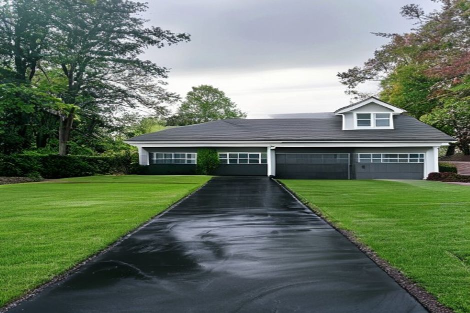 Freshly laid residential asphalt driveway in Hampshire, IL